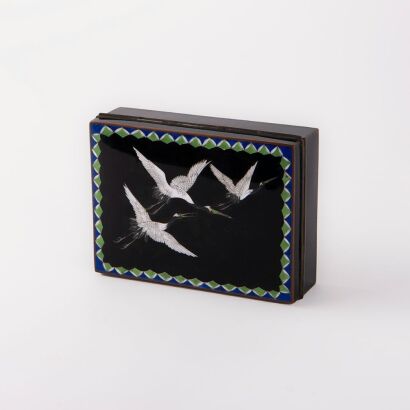 A Japanese Meiji Period Cloisonn&radic;&copy; Enamel 'Crane' Covered Box