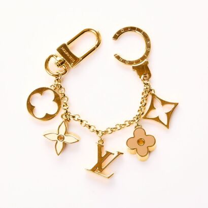 Louis Vuitton, Gold Enamel Fleur de Monogram Bag Charm with Box