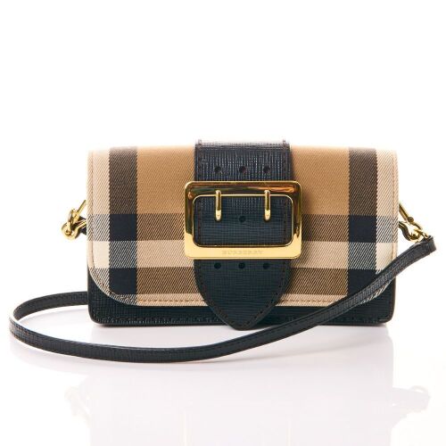 Burberry, House Check Bridle / Black Calfskin, Small Madison Buckle Bag