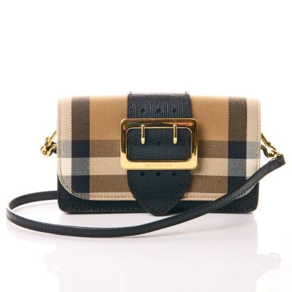 Burberry, House Check Bridle / Black Calfskin, Small Madison Buckle Bag