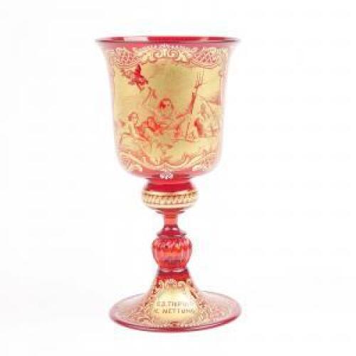A Fine Venetian Red Glass and Gold Wine Chalice