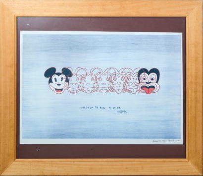 A Framed Dick Frizzell Mickey to Tiki Tu Meke Print