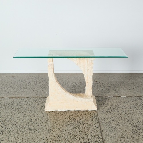 A Postmodern Tessellated Marble Glass Top Console