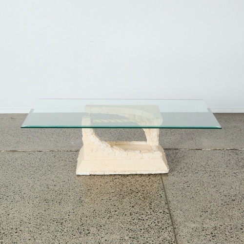 A Postmodern Tessellated Marble Glass Top Coffee Table