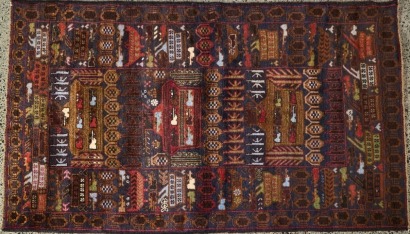 An Afghani War Rug with Gun, Grenade, and Tank Motif