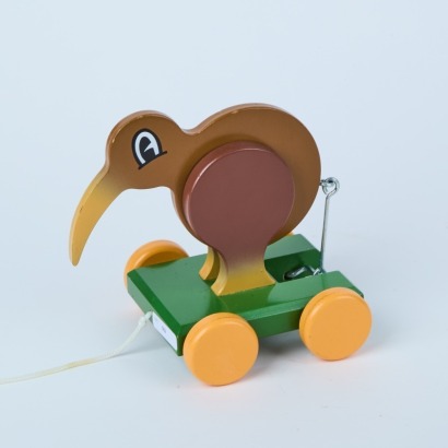 A Wooden Kiwi Pull Along by Dick Frizzell A/F