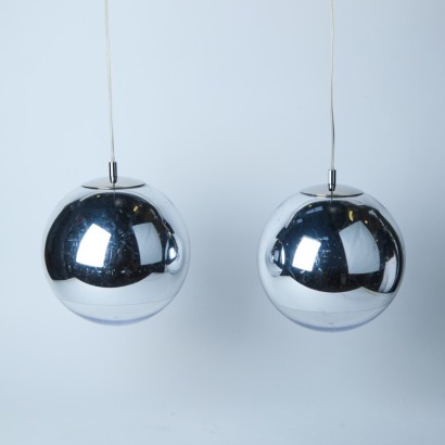 A Pair of Tom Dixon Mirror Ball Pendant Lights A/F