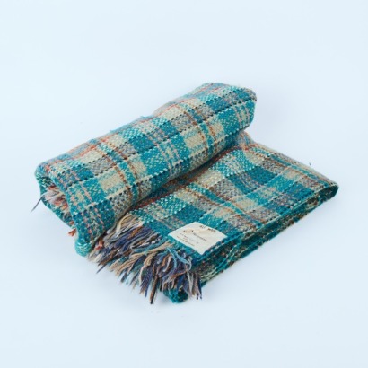 A Masterweave Turquoise Shades Wool Plaid Travel Rug