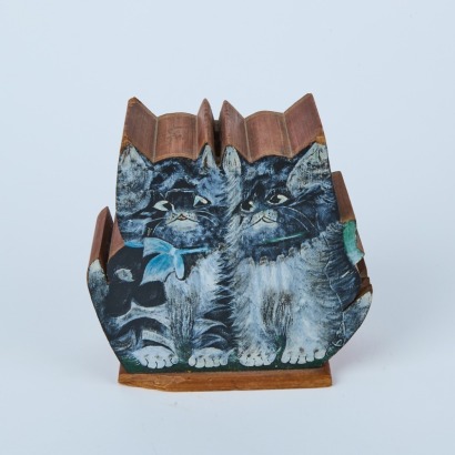 A Folk Art Wooden Cat Moneybox