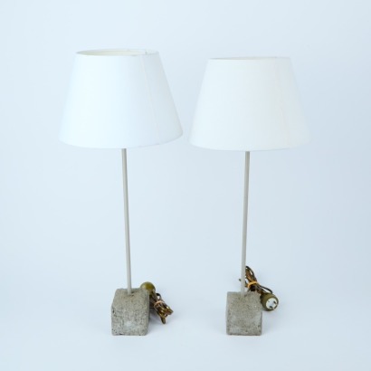 A Pair of Concrete Cube Base Lamps