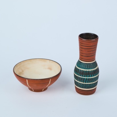 A West German Pottery Dish And Vase