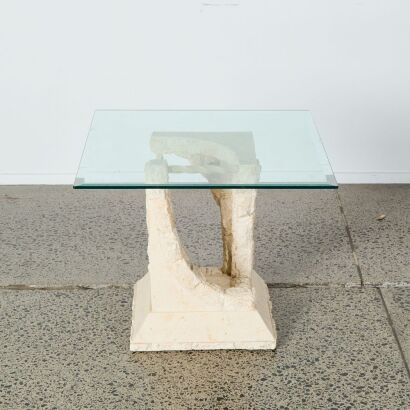 A Postmodern Tessellated Marble Glass Top Side Table