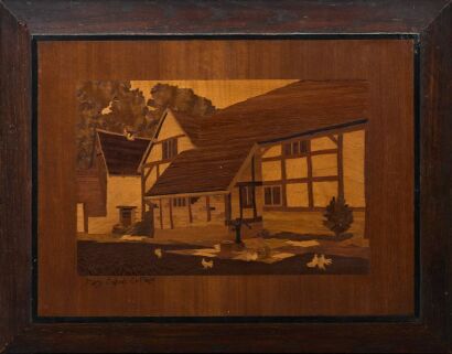 A Vintage Wooden Marquetry Picture of Mary Ardens Cottage&sbquo;&Auml;&ugrave;