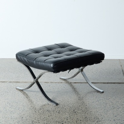 A Barcelona Style Footstool in Black & Chrome