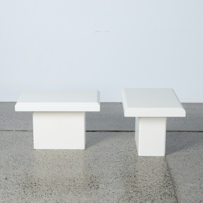 A Pair of White Minimal Plinth Side Tables