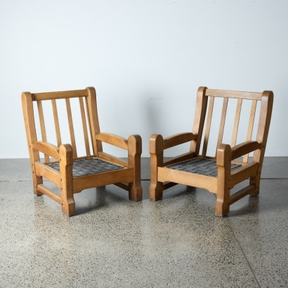 A Pair of French Solid Oak Armchairs c. 1950s