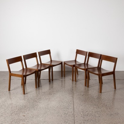 A Suite of Six Formed Oak Plywood Dining Chairs