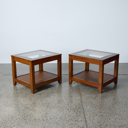 A Pair of Wood and Glass Side Tables