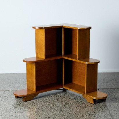 An Art Deco Rimu Corner Bookcase