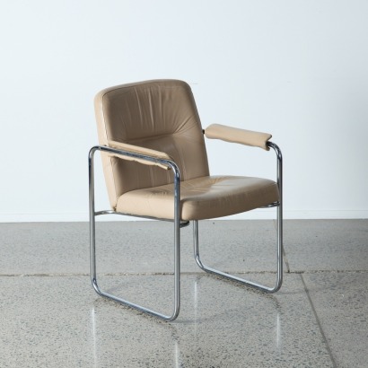 A 1980s Vintage Chrome and Leather Chair