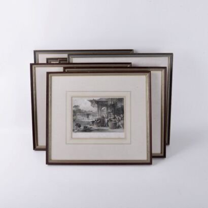 A Set of Seven 19th Century Printed Chinese Qing Dynasty Genre Scenes