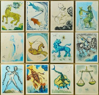 A Set of 12 Dali Reproduction Zodiac Prints