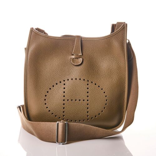 Herm&egrave;s, Etoupe Veau Taurillon Clemence Leather Evelyne III PM Bag with Box