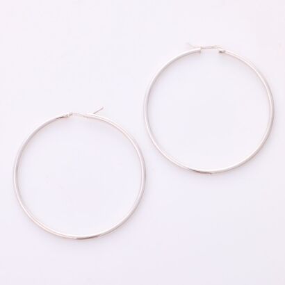9ct White Gold, 2.0mm Wide Round Hollow Hoops