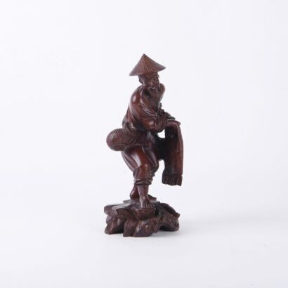 A Chinese Old Wood Fishman Ornament