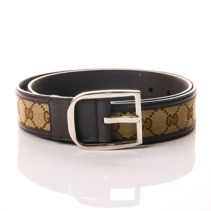 Gucci, Beige GG Canvas and Leather D Buckle Belt, Size 36 with Box, Near new