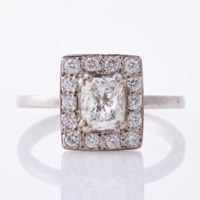 18ct White Gold, Modern, 1.14ct Diamond Halo Ring