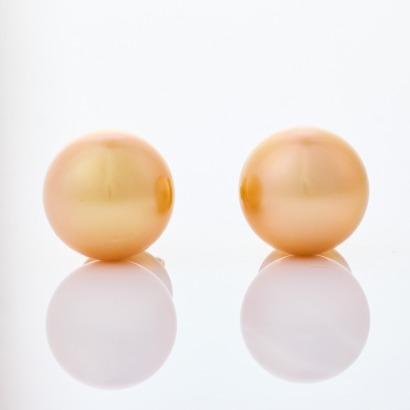 18ct Yellow Gold, 13mm Golden Pearl Stud Earrings