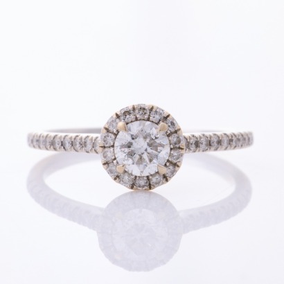 14ct White Gold, Modern .60ct Diamond / .32ct Diamond Halo Ring