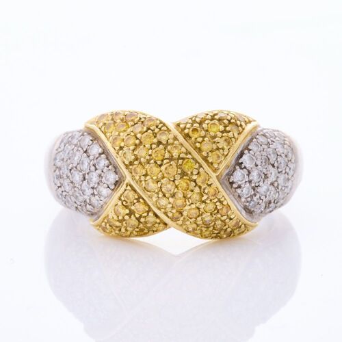 18ct White Gold, Modern, .45ct Fancy Yellow Diamond / .50ct Diamond Dress Ring