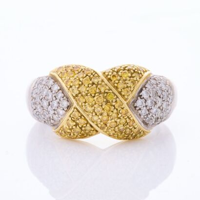 18ct White Gold, Modern, .45ct Fancy Yellow Diamond / .50ct Diamond Dress Ring