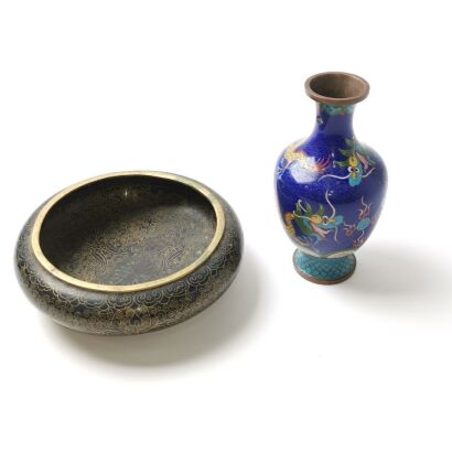 A Chinese Early 20th Century Cloisonn&eacute; Enamel Dragon Small Vase AND A Cloisonn&eacute; Enamel Water Jar