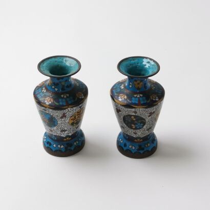 A Pair of Chinese 19th Century Cloisonn&eacute; Enamel Floral Small Vases