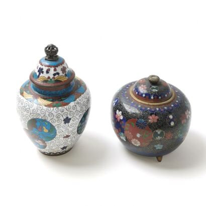 A Japanese Late Meiji Period Cloisonn&eacute; Enamel Floral Small Lidded Bowl AND A Small Lidded Jar