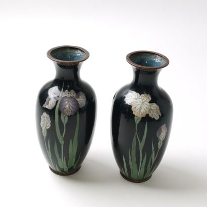 A Pair of Japanese Meiji Period Cloisonn&eacute; Enamel Floral Vases
