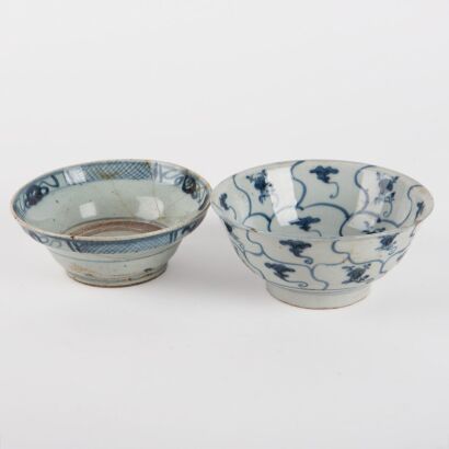 A Chinese Ming Dynasty Blue and White Bowl AND A Blue and White Bowl (Meiyu Mark)