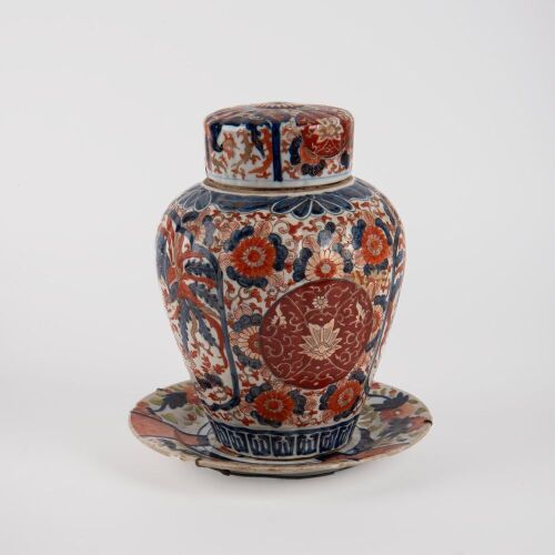 A Japanese Meiji Period Imari Lidded Jar and An Imari Dish