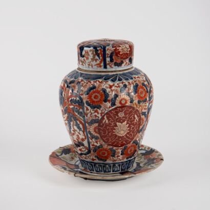 A Japanese Meiji Period Imari Lidded Jar and An Imari Dish