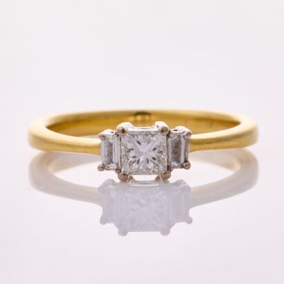 Village Goldsmith, NZ Made, 18ct Yellow / White Gold, .31ct Princess Cut / .11ct Diamond Ring