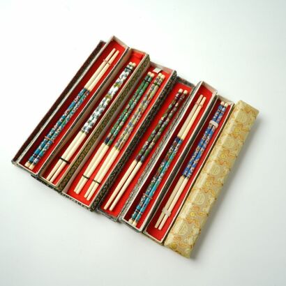 A Group of Seven Pairs of Chinese 20th Century Cloisonn&radic;&copy; Enamel Chopsticks