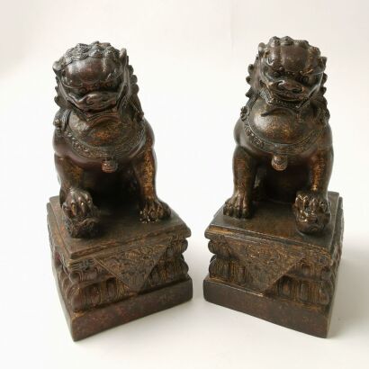 A Pair of Chinese Bronze Lion Ornaments