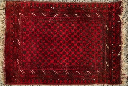 A Vintage Afghan Hand-Knotted Wool Madder Red Rug