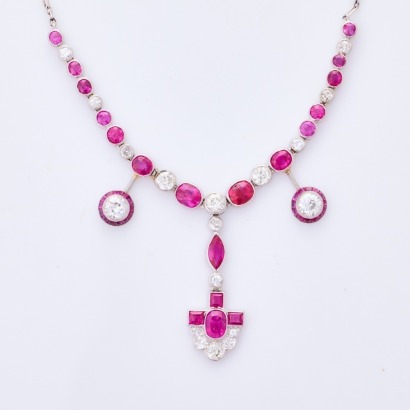 Platinum, Art Deco, 3.00ct Ruby / 1.48ct Diamond Necklace