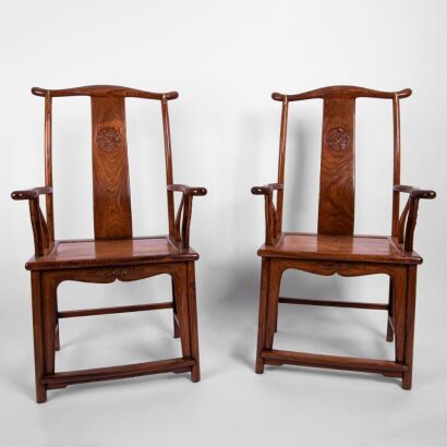A Pair of Chinese Qing Dynasty Huanghuali Four-post Northern Official Hat Chairs