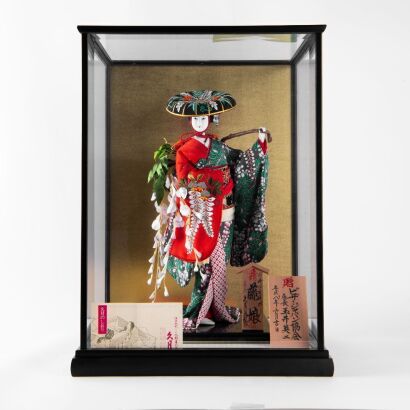 A Japanese Mid-Early 20th Century Doll (with Original Glass and Wood Display Case)