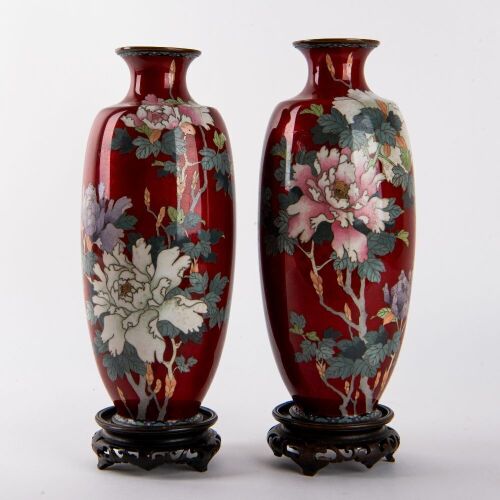 A Pair of Japanese Meiji Period Cloisonn&eacute; Enamel Floral Vases